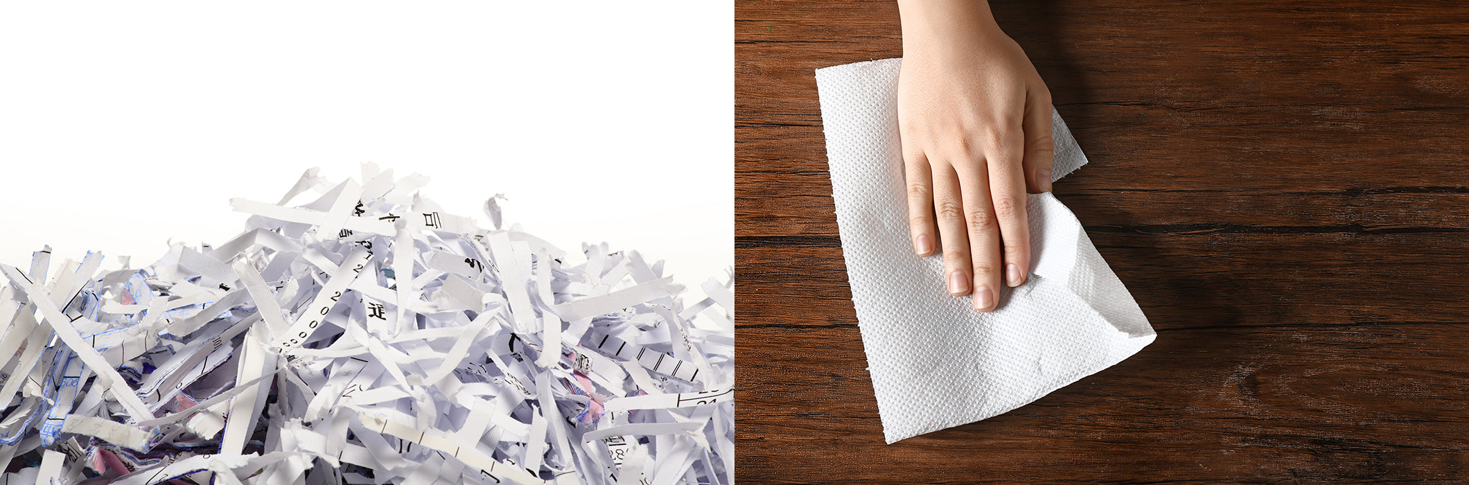 shredded paper and hand using simplehuman paper towel