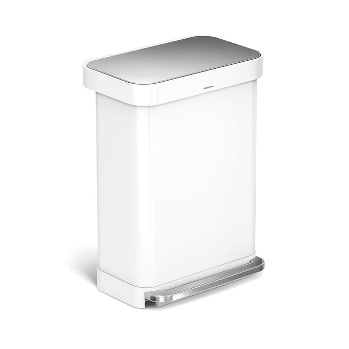 55L rectangular step can with liner pocket - white stainless steel - main image