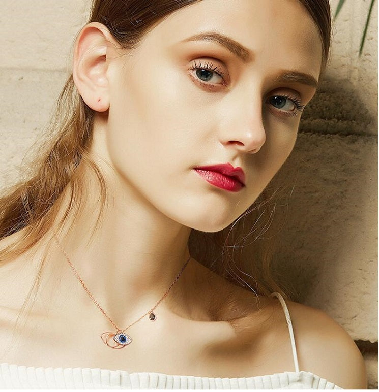 Turquoise Evil Eye Chain Necklace | Handmade Swarovski | Ebru Jewelry