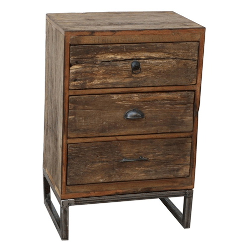 Reclaimed Timber & Metal 3 Drawer Bedside Table – Greenslades Furniture