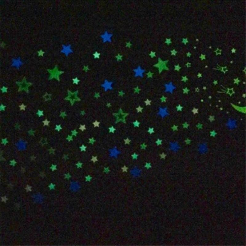 100pcs Lot Fluorescent Luminous Star Glow Ceiling Wall Stickers