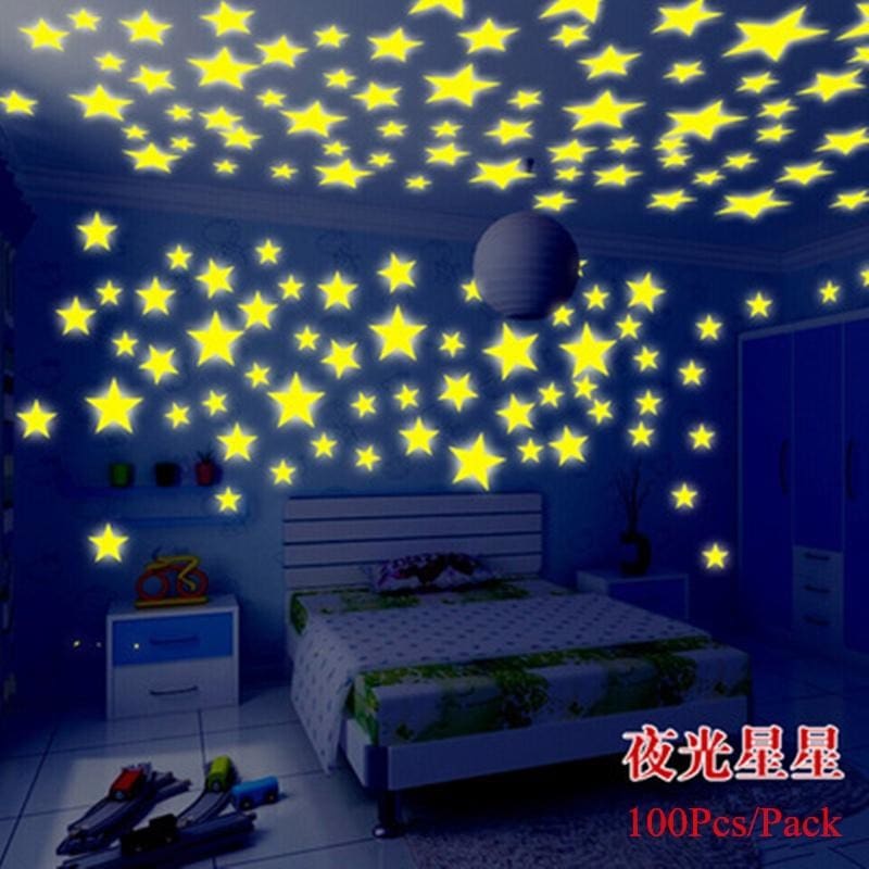 100pcs Lot Fluorescent Luminous Star Glow Ceiling Wall Stickers For Kids Room Home Deocr
