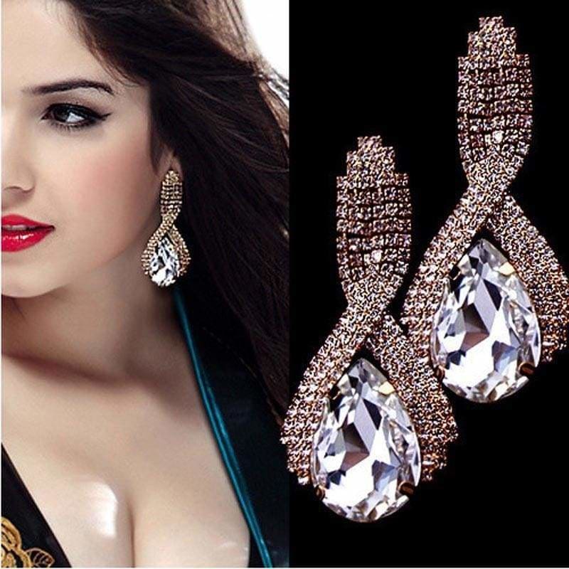 1Pair Women Luxury Elegant Rhinestone Big Drop Earrings Vintage ...