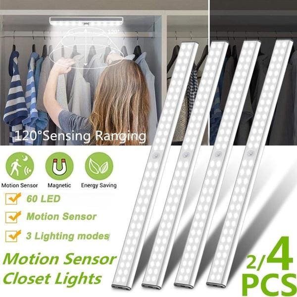 4pcs 60 20 14 10 Led Motion Sensor Closet Lights Cordless Under