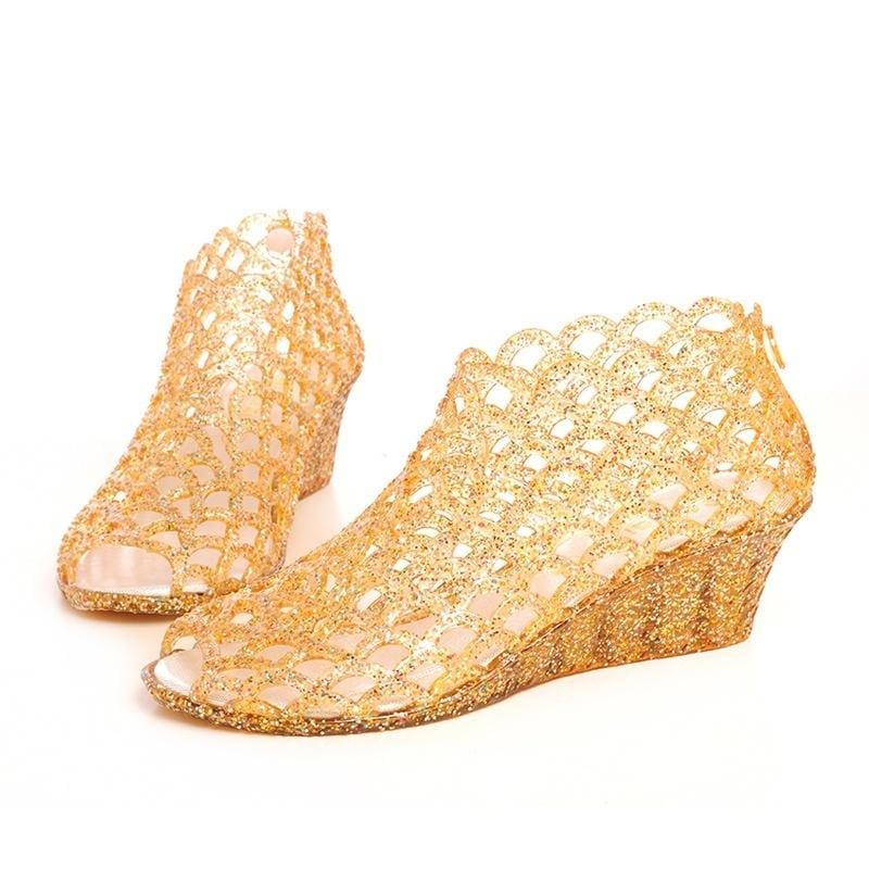 Fashion Summer Girls Wedge Jelly Shoes Crystal Plastic Beach