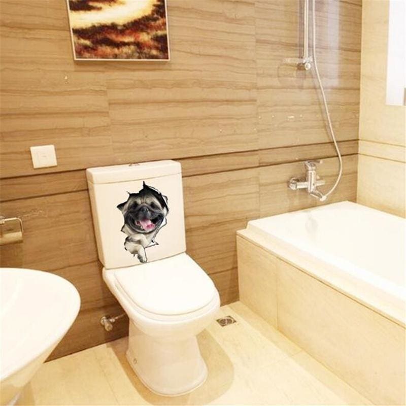 Hole View Vivid Cats Dog 3d Wall Sticker Bathroom Toilet Living