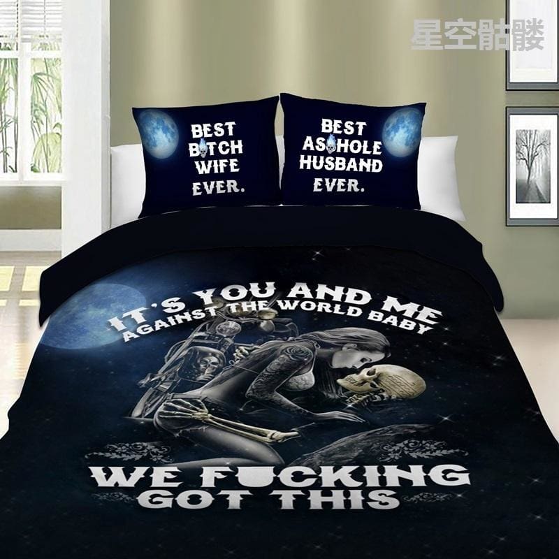 Men Fashion Galaxy Skull Beauty Motor Digital Print Bedding Set