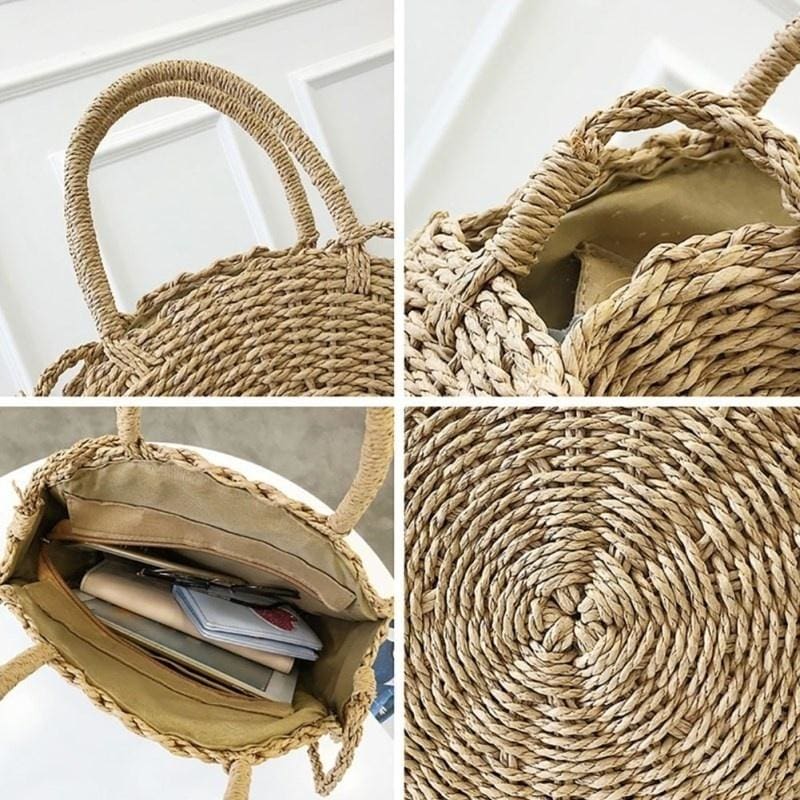 round rattan shoulder bag