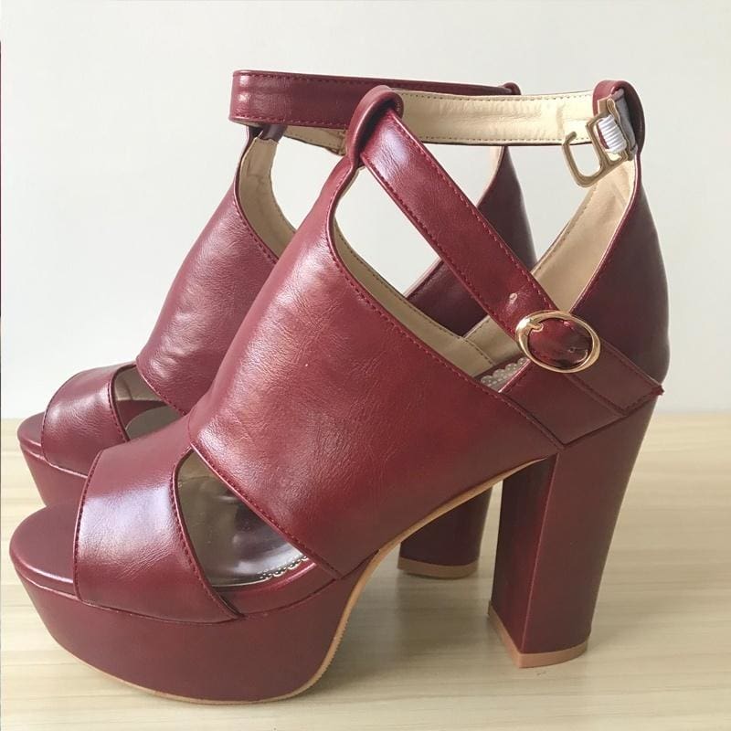 Women Summer Buckle Block High Heels 