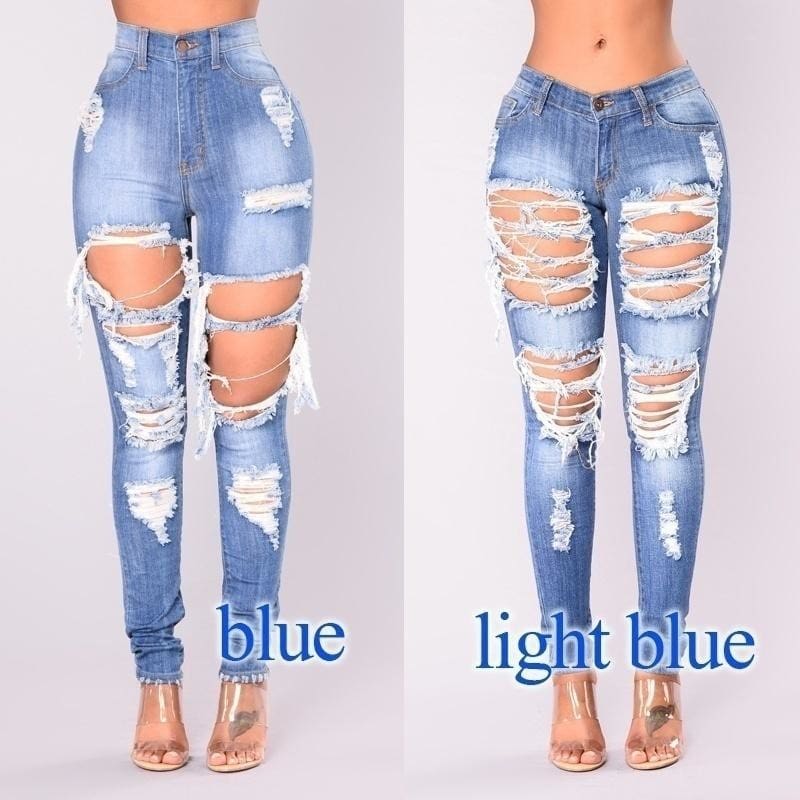 ladies high waisted ripped jeans