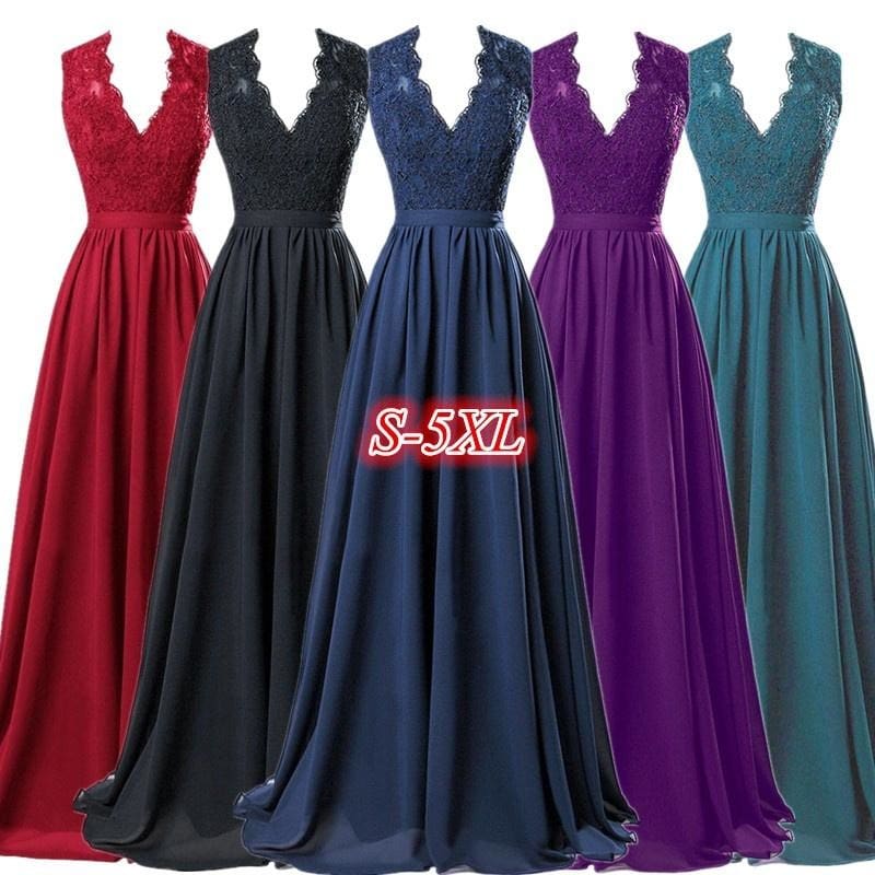 Women S Fashion Sleeveless Lace Chiffon Dress Sexy Evening Maxi