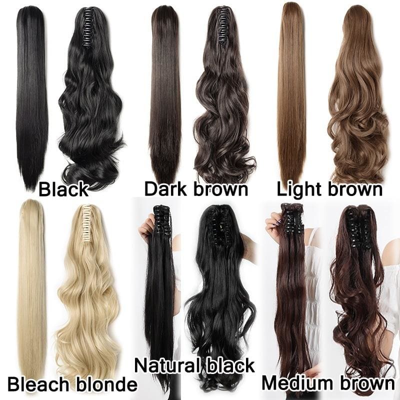 Womens Girls Long Straight Wavy Ponytail Wigs Claw Clip Pony Tail Hair Extensions Black Brown Blonde 18 22 24 26