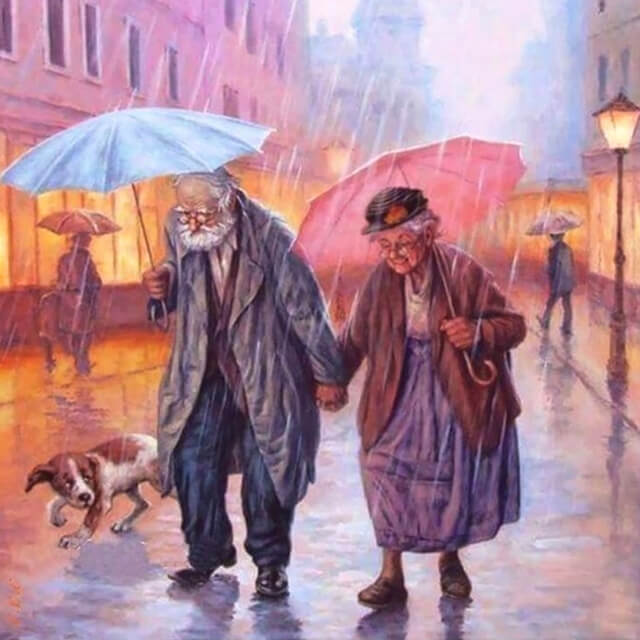 Old Couple In The Rain | 5D Diamond Painting Kits | OLOEE