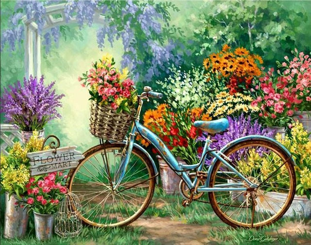 Bicycle In Garden | 5D Diamond Painting Kits | OLOEE
