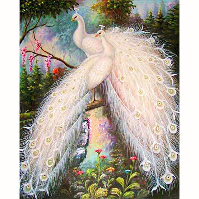 White Albino Peacock | 5D Diamond Painting Kits | OLOEE