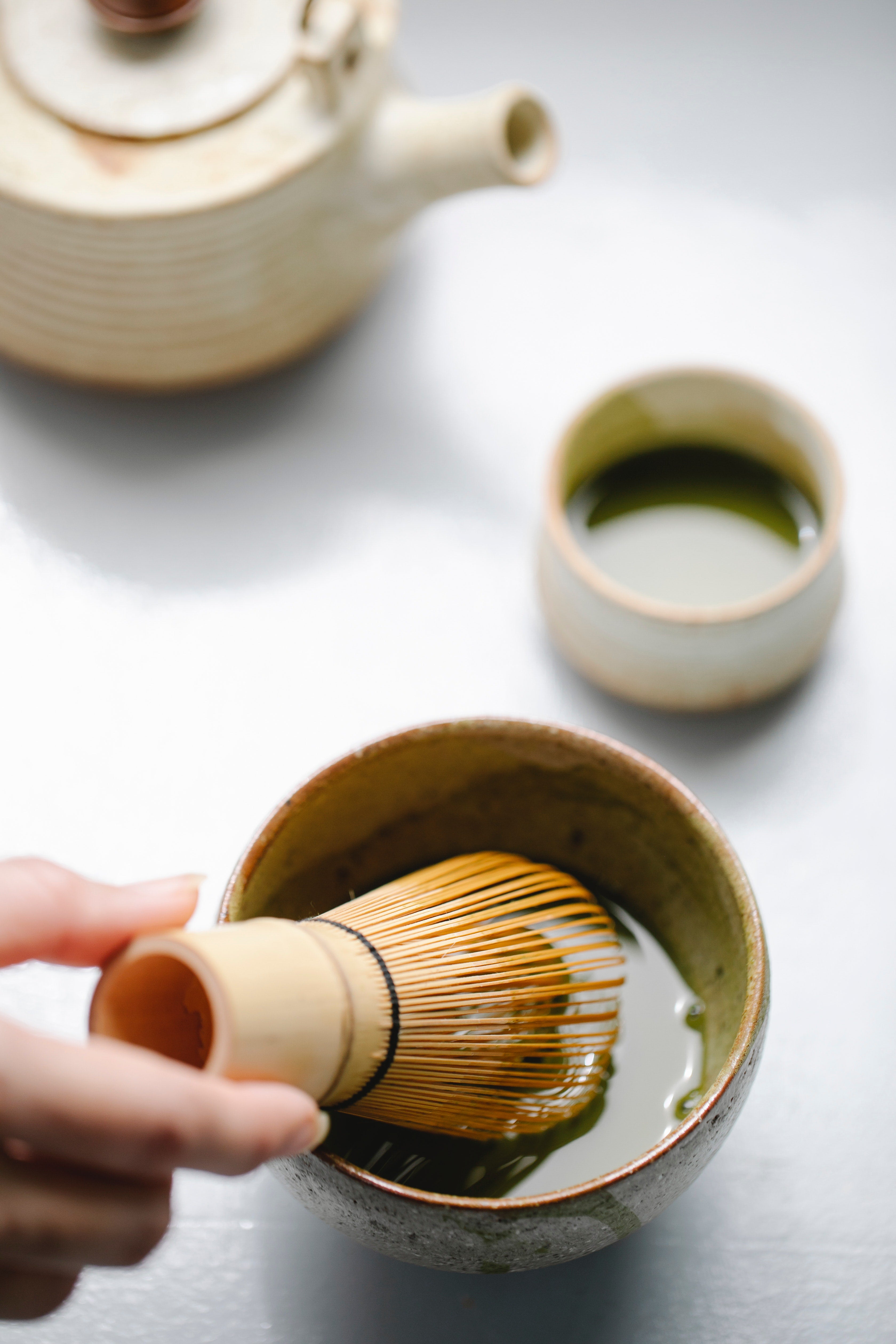 matcha tea and whisk