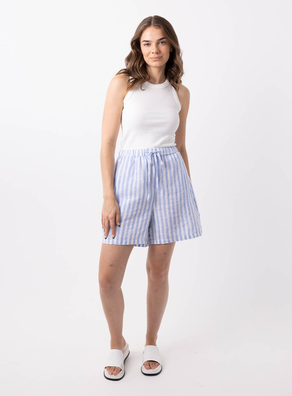 Abbi Stripe Linen Short-LIGHT BLUE