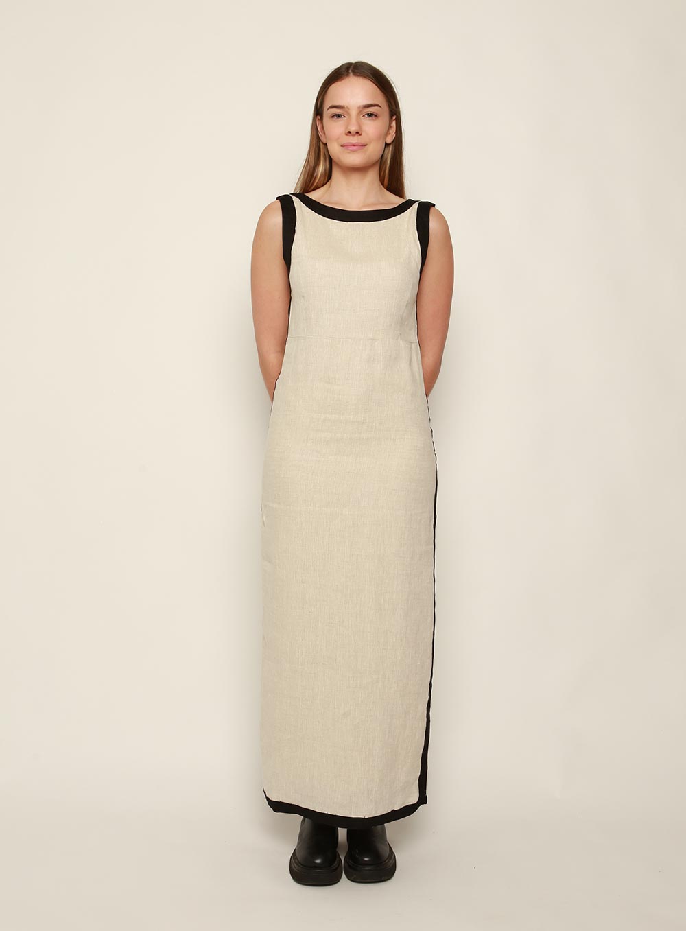 Cass Sleevless Midi Dress-OATMEAL