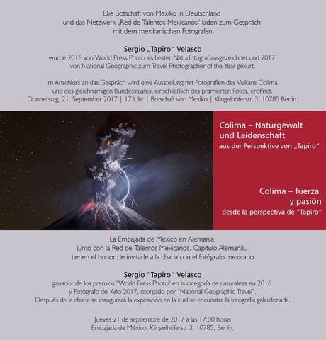 Exposición Fotográfica Colima, cuatro elementos. Embajada de México, Berlín, Alemania. Sergio Tapiro 2017