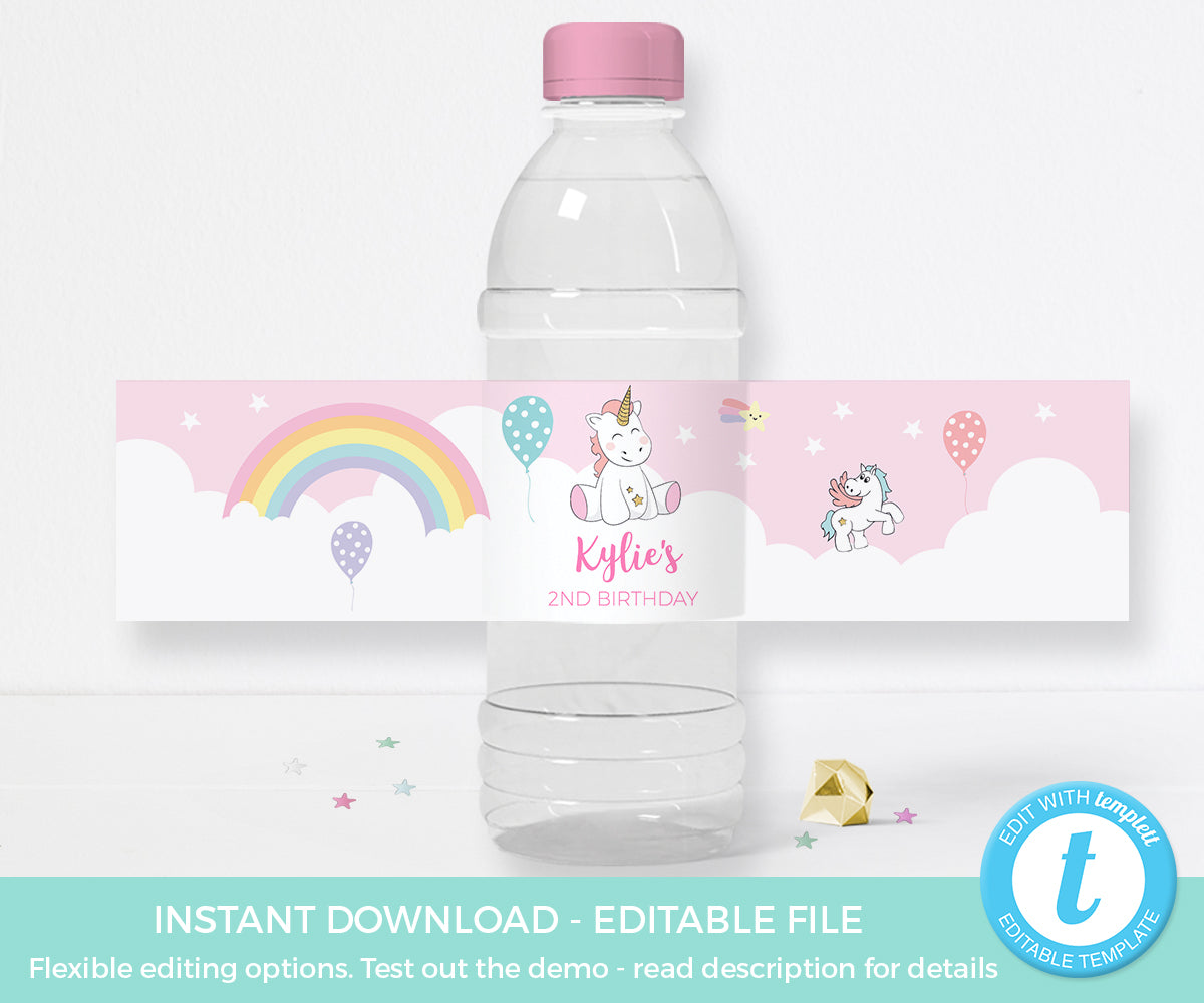 unicorn water bottle label blimpcoparty