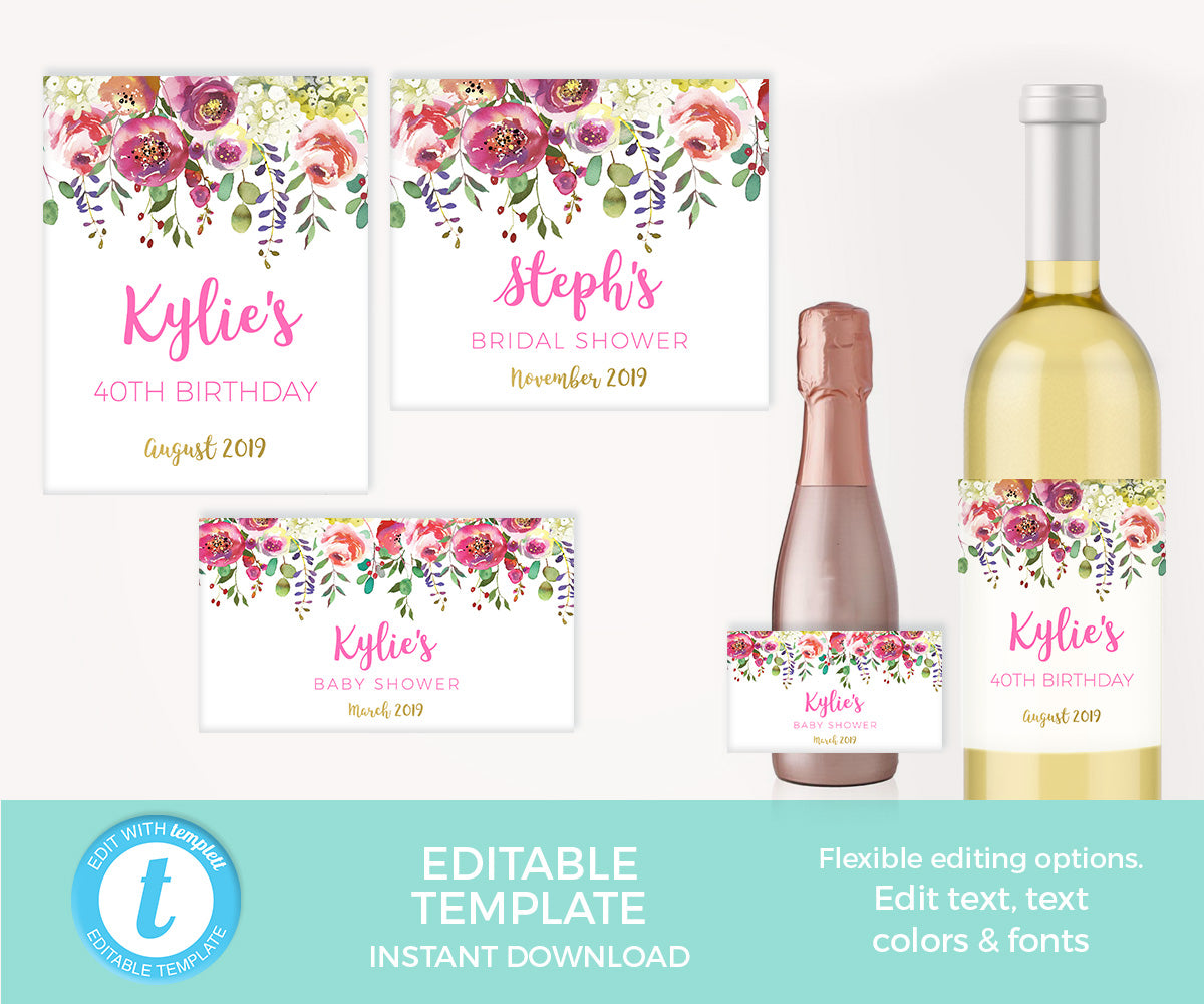 Gorgeous Floral Wine/ Champagne Label Set