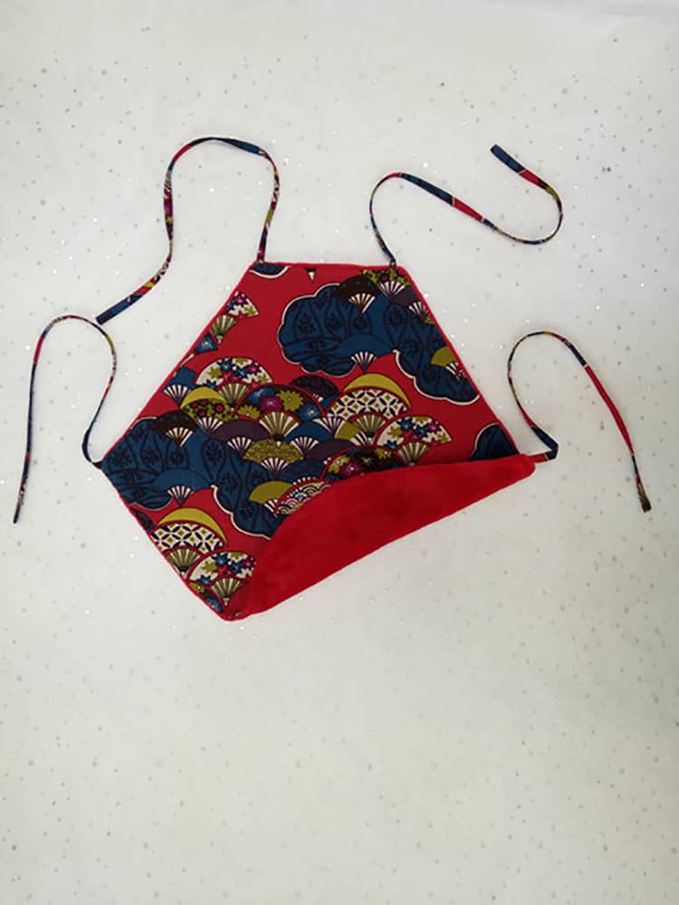 Red Chinese Underwear Dudou with Fan Patterns and Straight Neckline