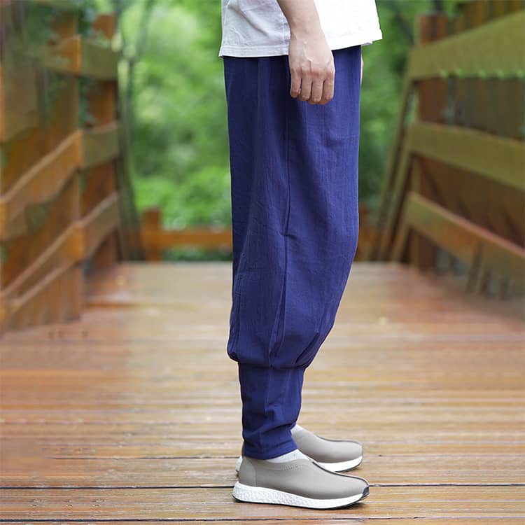 Navy blue casual shaolin monk cotton pants