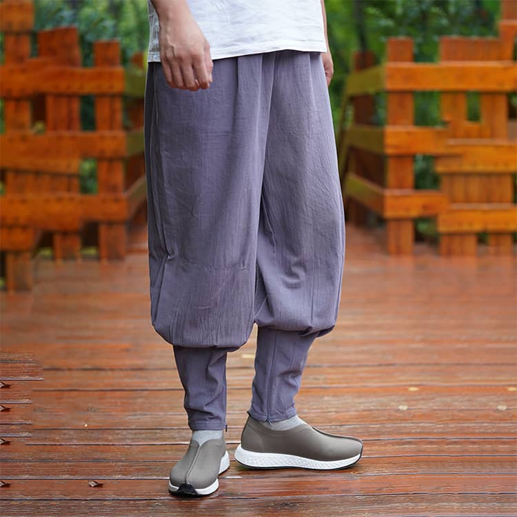 Grey casual shaolin monk cotton pants