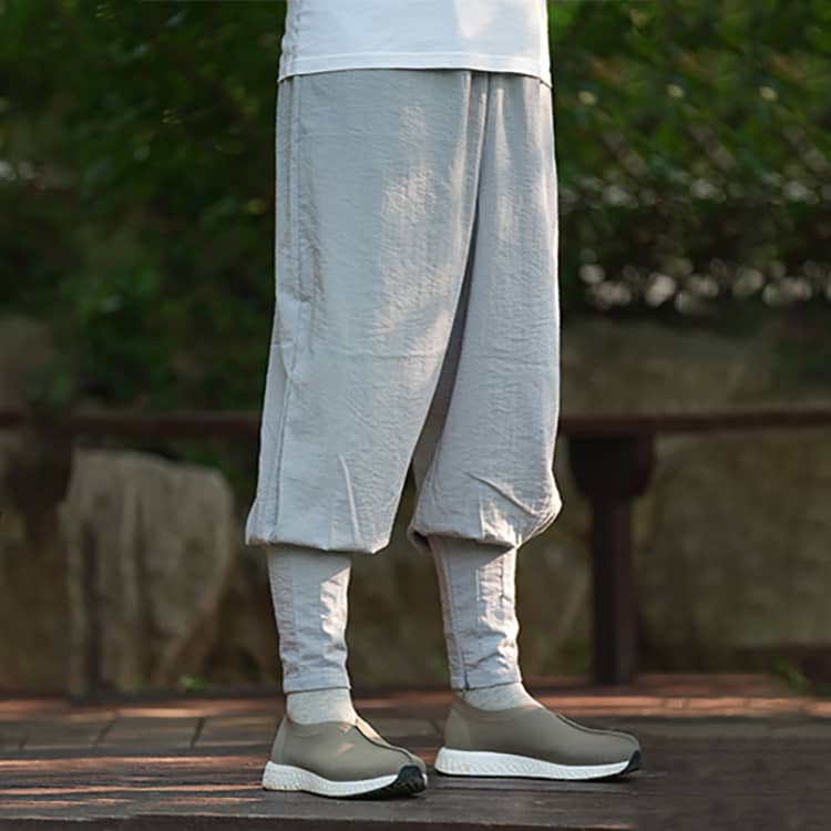 Grey Casual Linen Shaolin Monk Pants