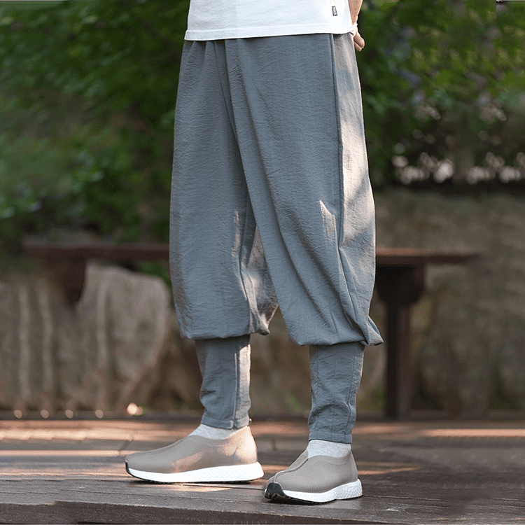 Grey casual shaolin monk linen pants