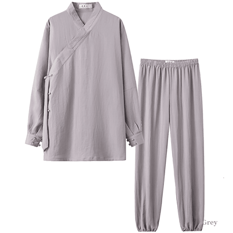 Grey tai chi uniform with strapped cuffs for men and women