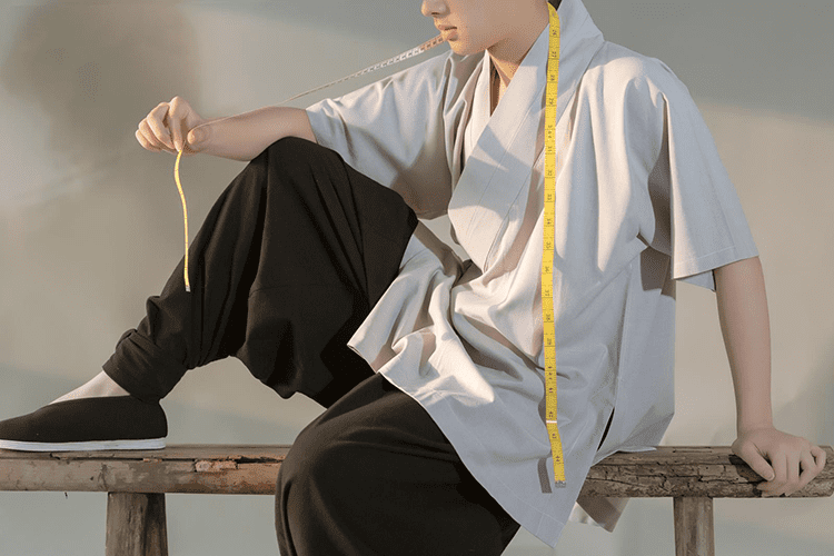 Grey Hanfu Shirt with Short Sleeves