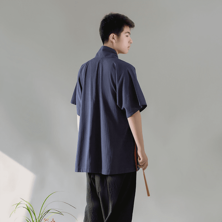Navy Blue Hanfu Shirt with Short Sleeves