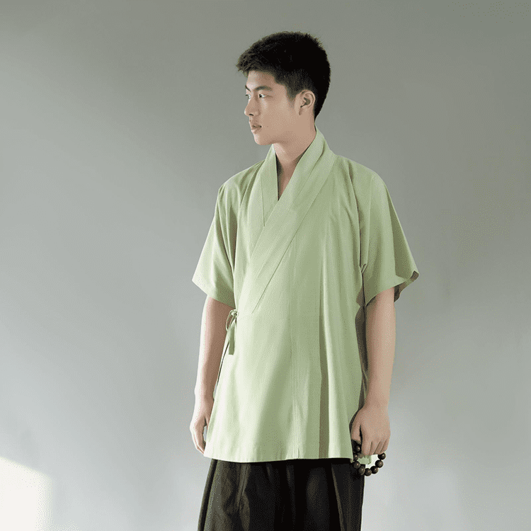 Pea Green of Hanfu Shirt with Short Sleeves