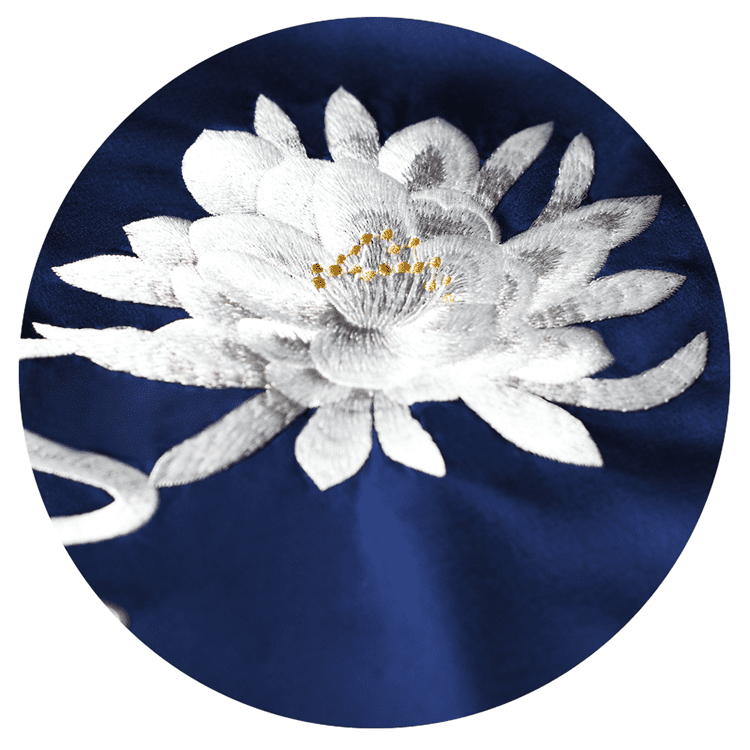 Detail of Navy Blue Moxiong with Flower Embroidery