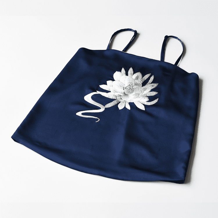 Navy Blue Moxiong with Flower Embroidery