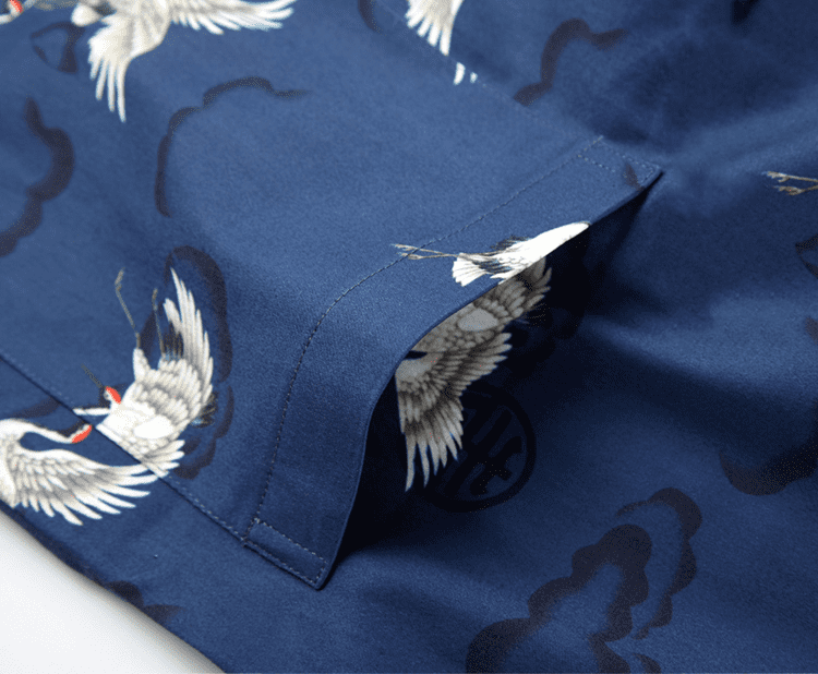 Patched Pocket of Tang Jacket with Crane Pattern