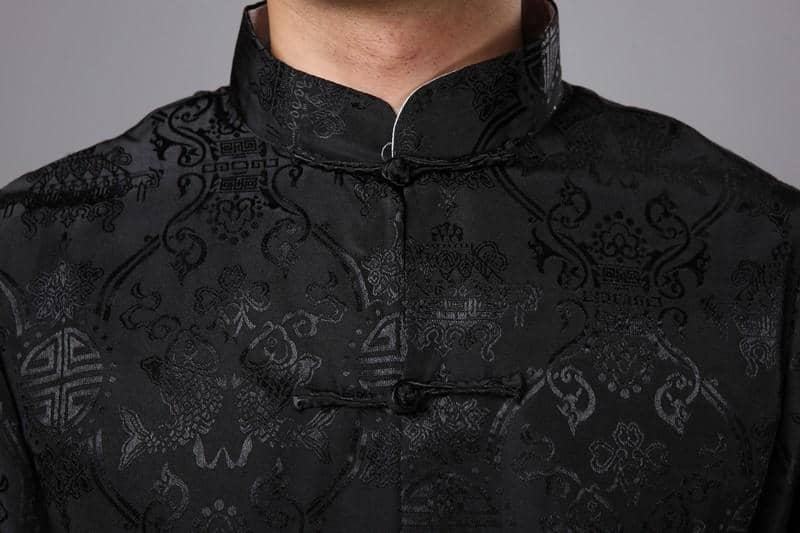 Collar of Black and Grey Tangzhuang Jacket for Chinese New Year