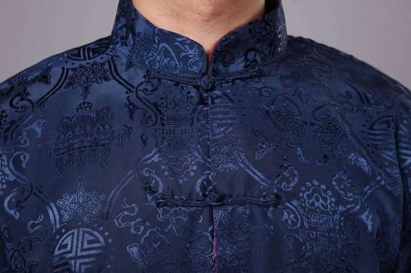 Collar of Blue and Red Tangzhuang Jacket for Chinese New Year