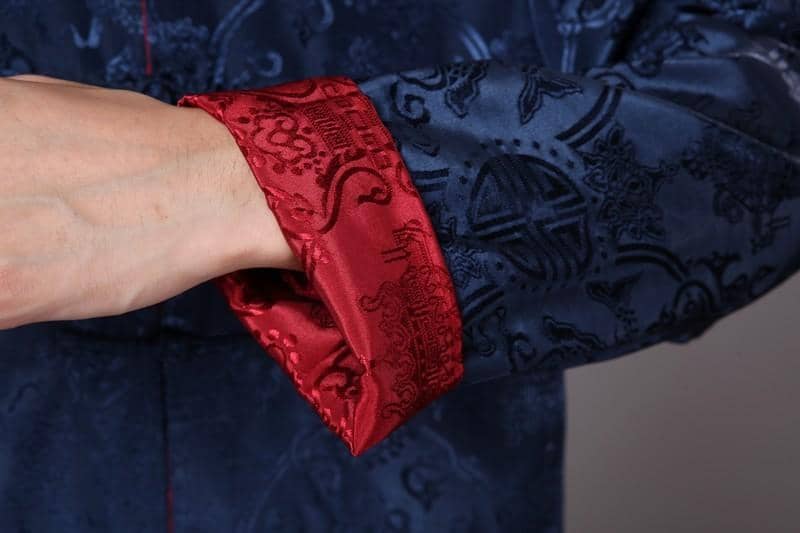 Cuff of Blue and Red Tangzhuang Jacket for Chinese New Year