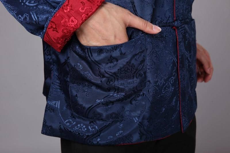 Pocket of Blue and Red Tangzhuang Jacket for Chinese New Year