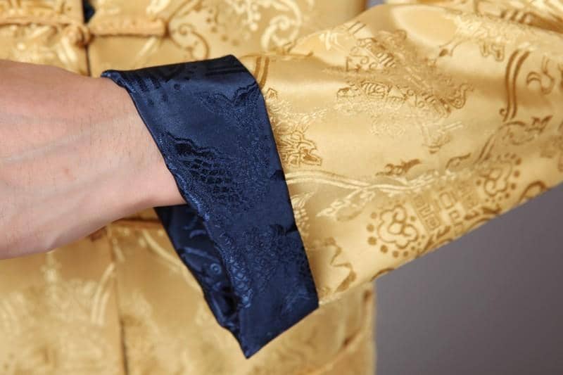 Cuff of Gold and Blue Tangzhuang Jacket for Chinese New Year