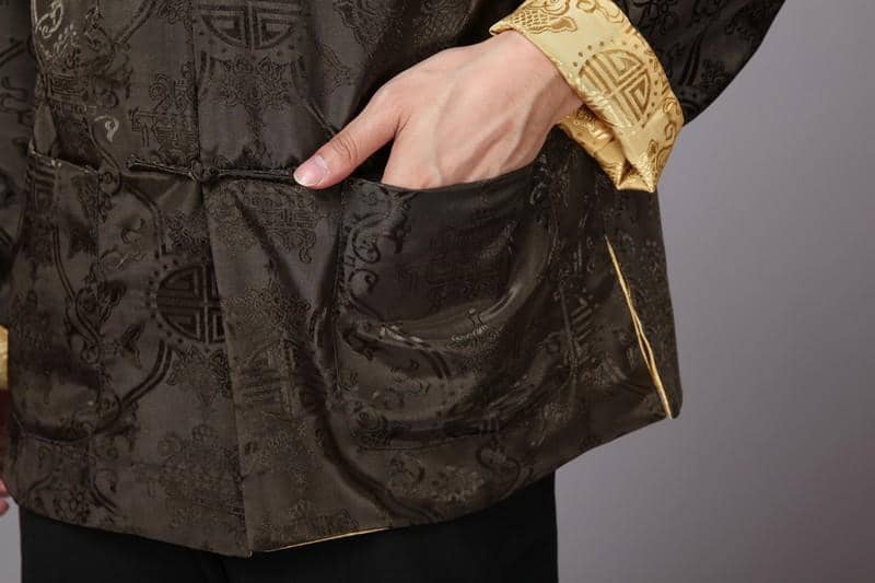 Pocket of Green and Gold Tangzhuang Jacket for Chinese New Year