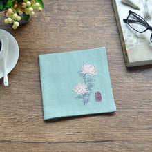 Load image into Gallery viewer, Green Chinese Handkerchief with the Embroidered Pattern of Chrysanthemum
