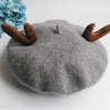 Christmas Elk Deer Horn Cap Wool Beret  Hat