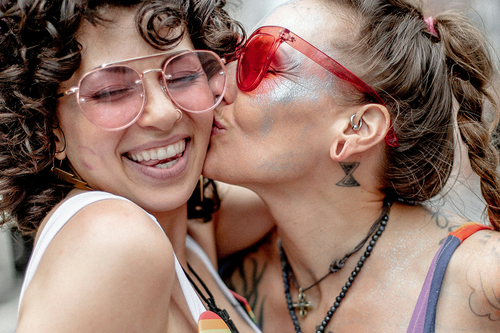 lesbian couple at a pride event