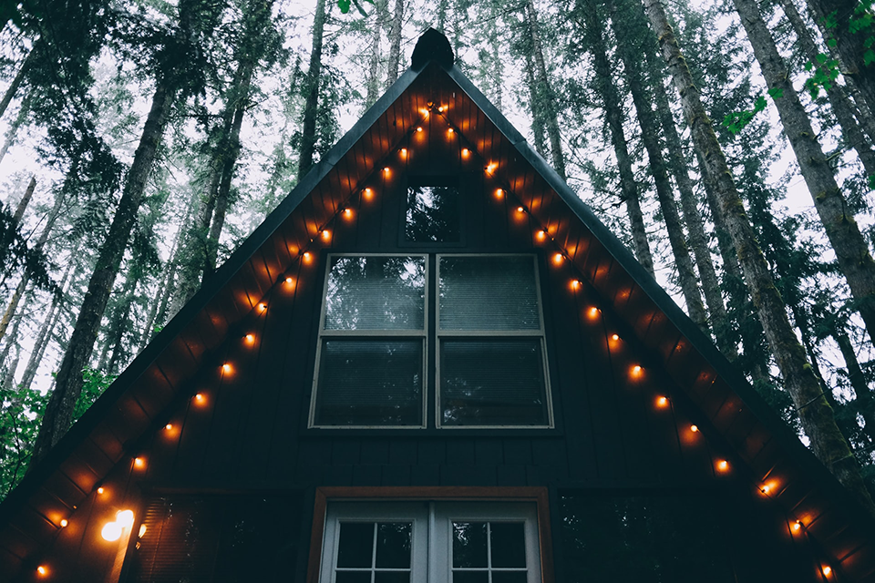 Simple Light Display on front roof of an A Line house