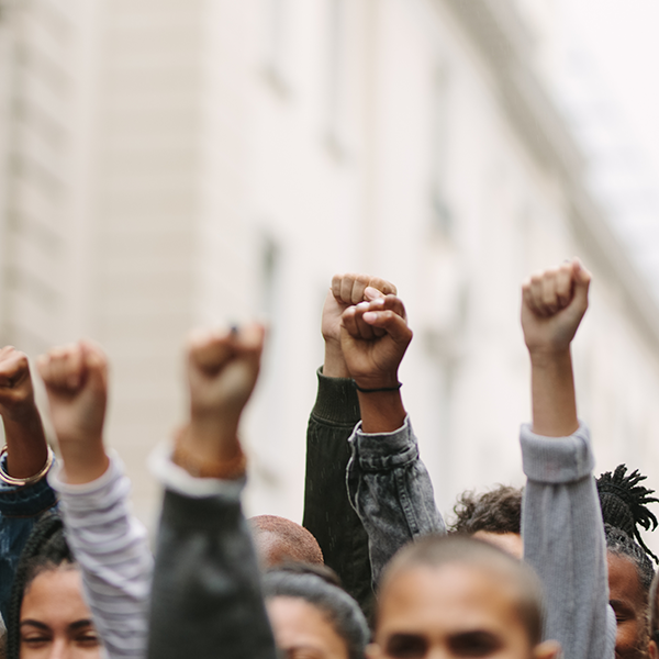 Arms raised in protest