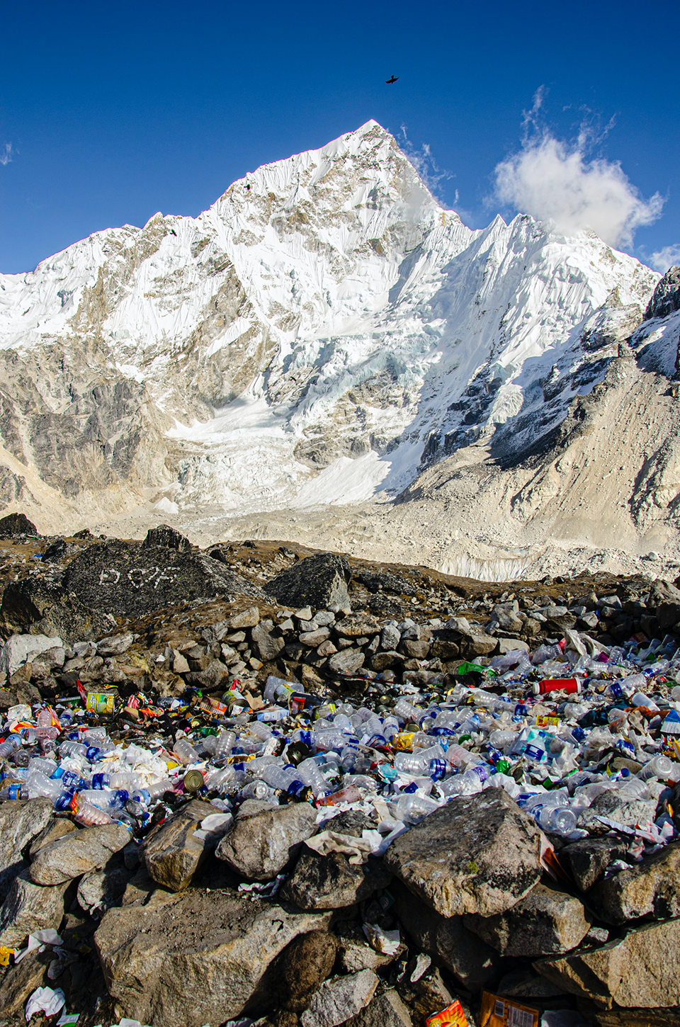 Plastic trash left behind at the base of Mt. Everest