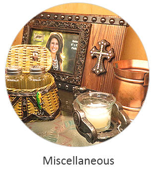 Image shows Western Accessories and Miscellaneous items such as picture frame and candle. If you need any further assistance or occomidation please contact us Monday thru Friday from 10 a.m. eastern time to 8 p.m. eastern time at TEL: five six one seven four eight eight eight zero one.